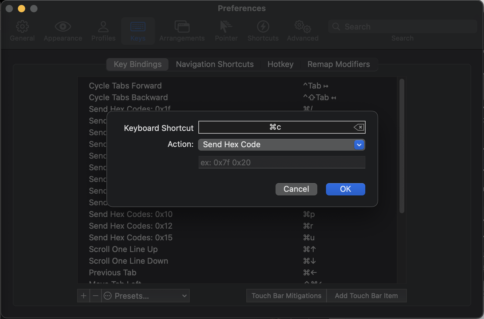 iTermでHEXコードを送信する設定